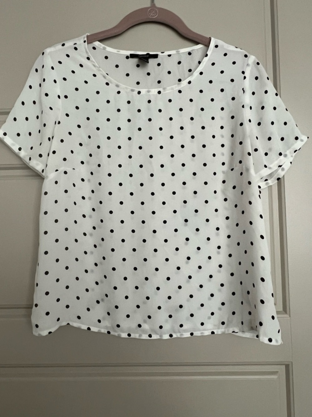 Forever 21 White Polka Dot Short Sleeve Blouse